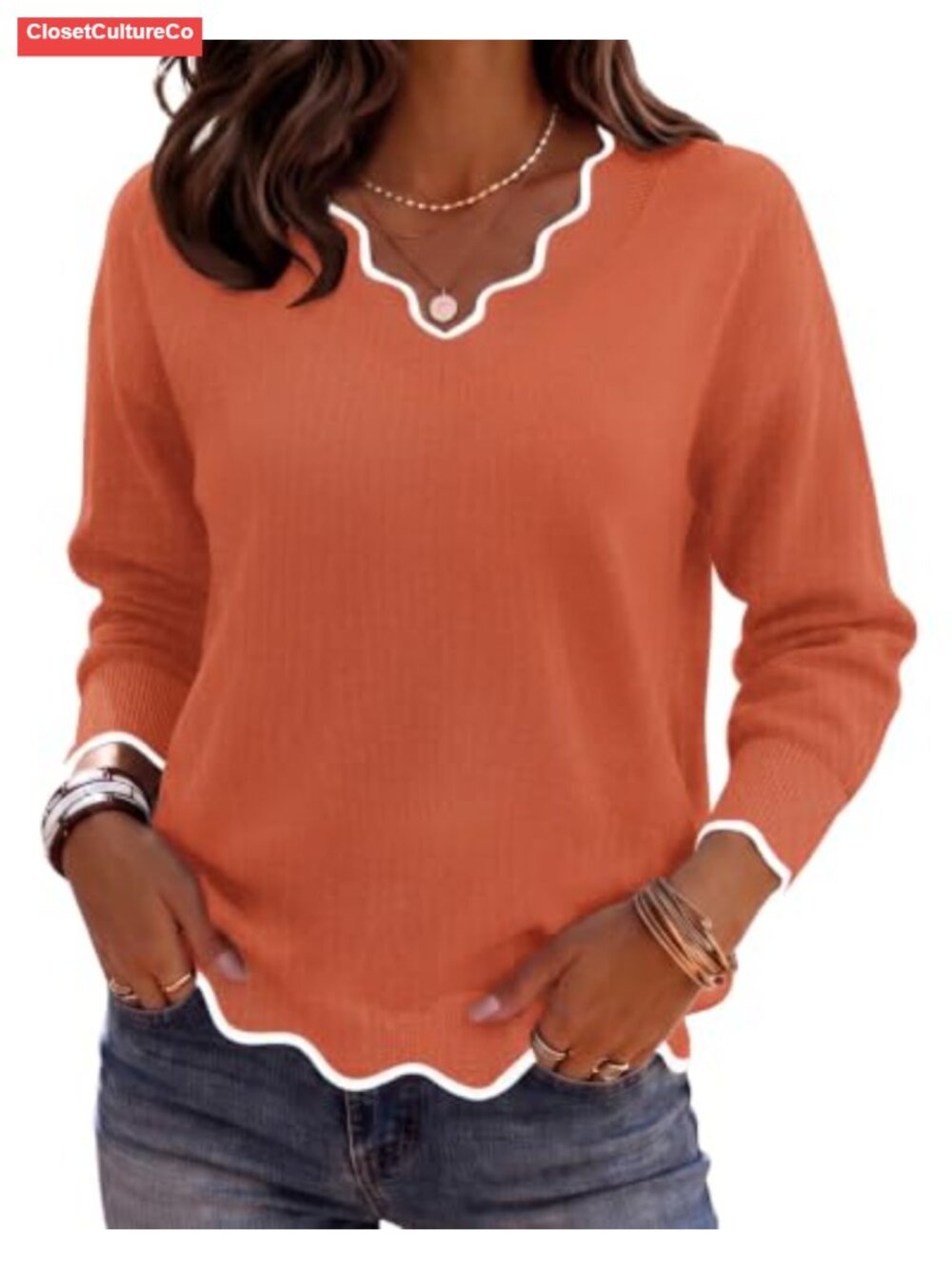 Zeagoo Womens V Neck Long Sleeve Knit Sweater Pullover